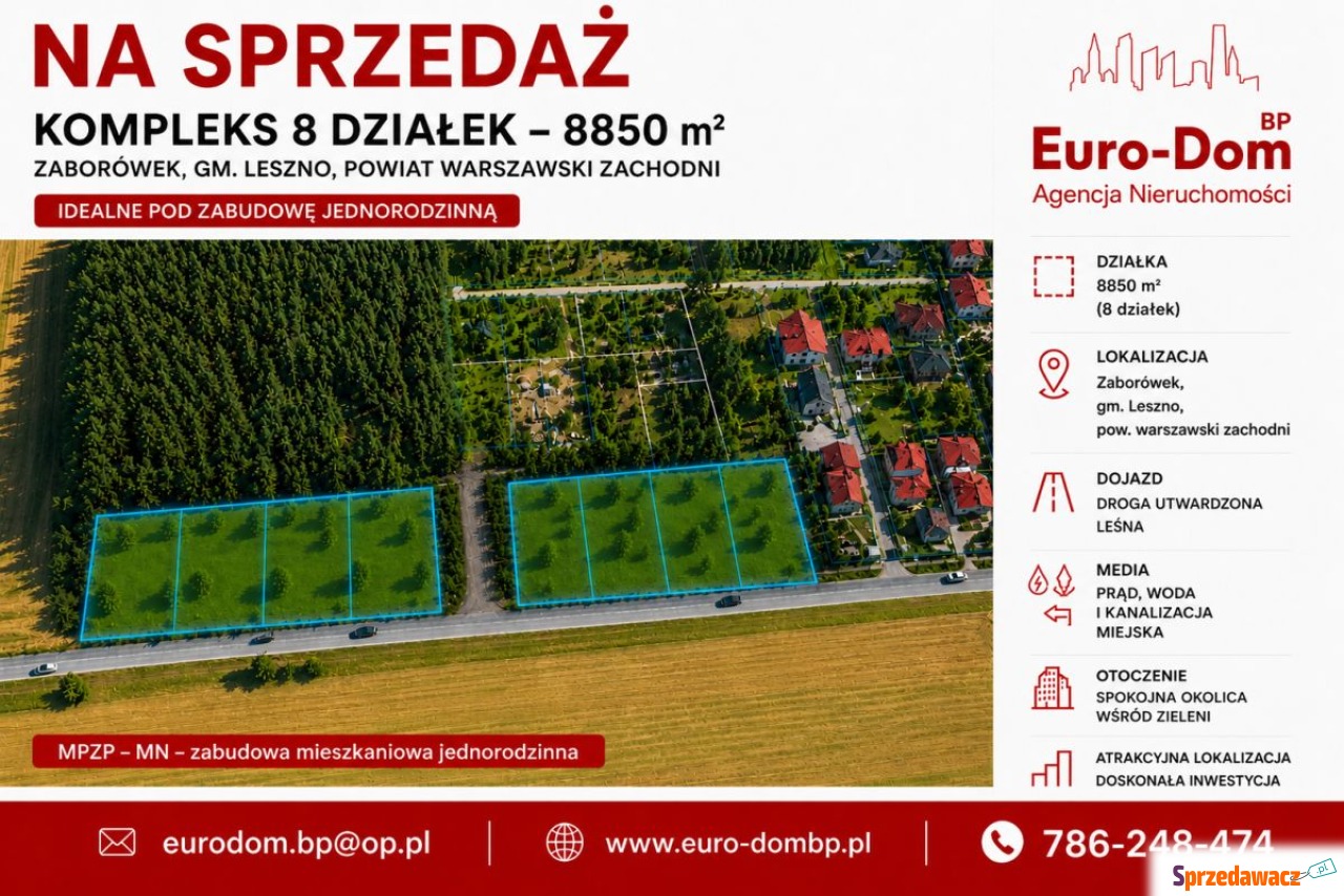 Zaborówek  8850 m2 łącznie 8 d...