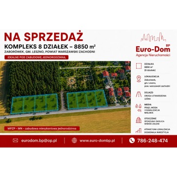 Zaborówek  8850 m2 łącznie 8 działek budowlanych
