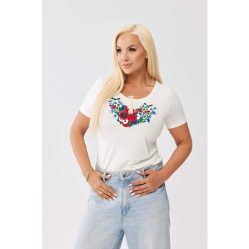 Biała bawełniana bluzka z haftem kwiatowym OVERSIZE PLUS SIZE WIOSNA LATO