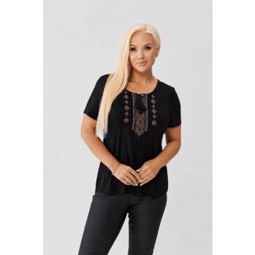 Czarna bawełniana bluzka z haftem krzyżykowym OVERSIZE PLUS SIZE WIOSNA LATO