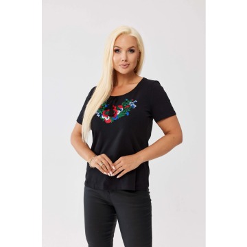 Czarna bawełniana bluzka z haftem kwiatowym OVERSIZE PLUS SIZE WIOSNA LATO