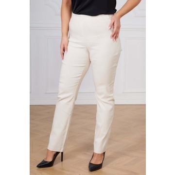 Beżowe spodnie Bengaliny02 z prostą nogawką wysoki stan PLUS SIZE XXL