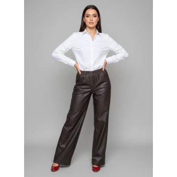 Eleganckie brązowe spodnie BengaMetallic11 o kroju wide leg PLUS SIZE XXL OVERSIZE JESIEŃ