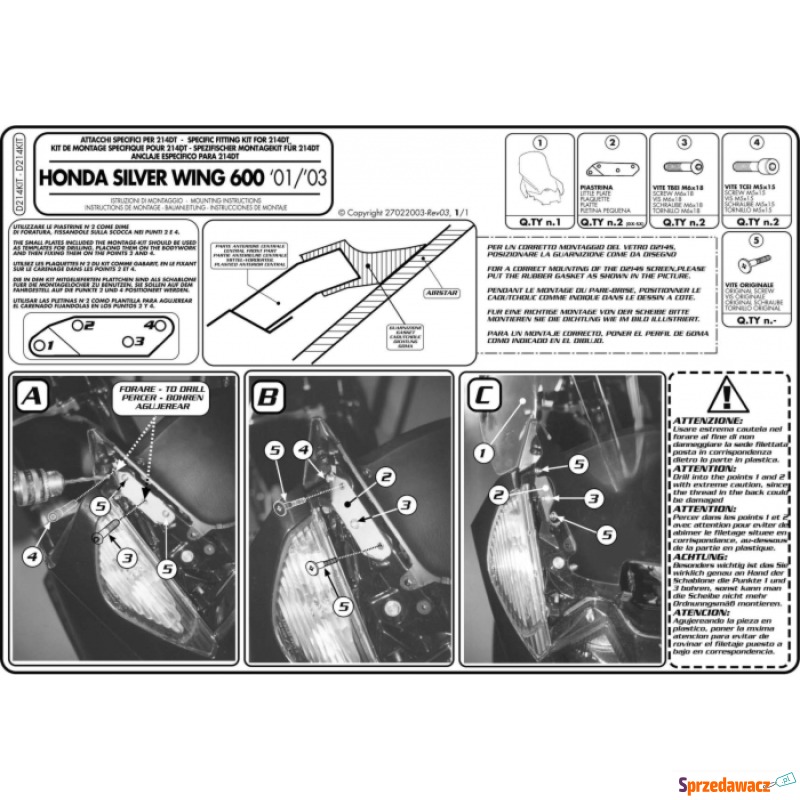 GIVI D214KIT MOCOWANIE SZYBY HONDA SILVER WING... - Kierownica i licznik - Białystok