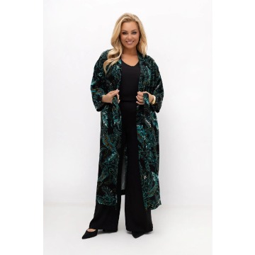 Kimono damskie Adele we wzór zielonych liści paisley | 100% wiskoza | PLUS SIZE OVERSIZE LATO