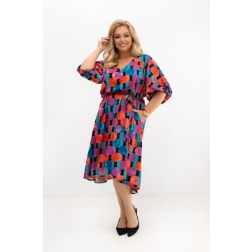 Sukienka Arie w kolorowe koła z paskiem | 100% wiskoza | OVERSIZE PLUS SIZE LATO