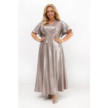 Sukienka maxi kopertowa Silver Glam z połyskiem na wesele, bal i eleganckie przyjęcia PLUS SIZE OVER