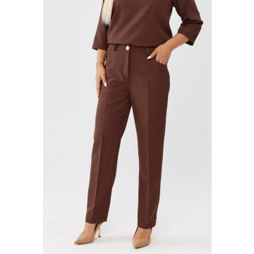 Eleganckie klasyczne brązowe spodnie Eleonora PLUS SIZE XXL OVERSIZE