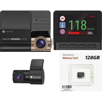 Wideorejestrator NAVITEL RS990 GPS Dual (przód + tył)  4K, HDR, ADAS, Prędkościomierz + karta 128GB