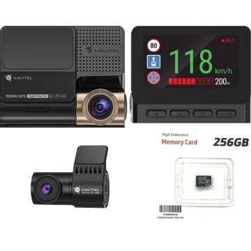 Wideorejestrator NAVITEL RS990 GPS Dual (przód + tył)  4K, HDR, ADAS, Prędkościomierz + karta 256GB