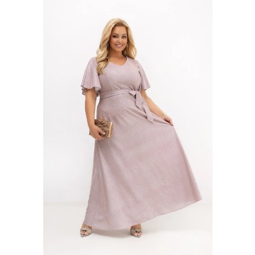 Sukienka maxi wieczorowa Wedding Glow pudrowy róż z poświatą srebra na bal i wesele PLUS SIZE OVERSI