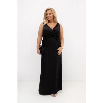 Czarna sukienka satynowa maxi Black Dream na wesele, bal i eleganckie wyjścia PLUS SIZE OVERSIZE LAT