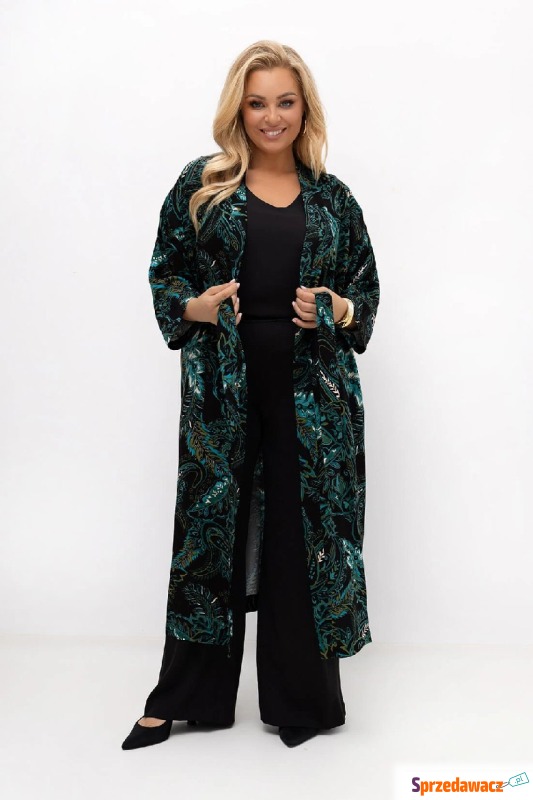 Kimono damskie Adele we wzór zielonych liści... - Kurtki, płaszcze damskie - Warszawa
