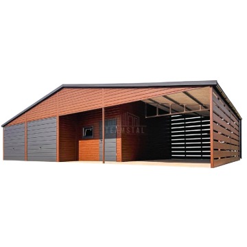 Garaż blaszany 9x6m wiata 4m wnęka 2x brama uchylna drzwi 3x okno rynny TS1285