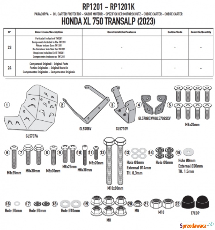 GIVI  ALUMINIOWA OSŁONA MISKI...