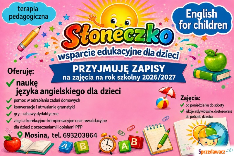 Język angielski dla dzieci, zajęcia z terapii... - Pozostałe dla dzieci - Mosina