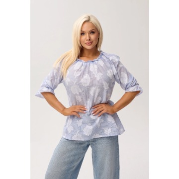 Kobieca bawełniana bluzka Marbella Blue w kwiaty OVERSIZE PLUS SIZE WIOSNA LATO