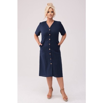 Sukienka Savannah - Len w odcieniach granatu PLUS SIZE OVERSIZE XXL