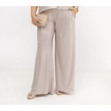 Eleganckie połyskujące spodnie damskie Asteria szerokie nogawki | PLUS SIZE OVERSIZE LATO