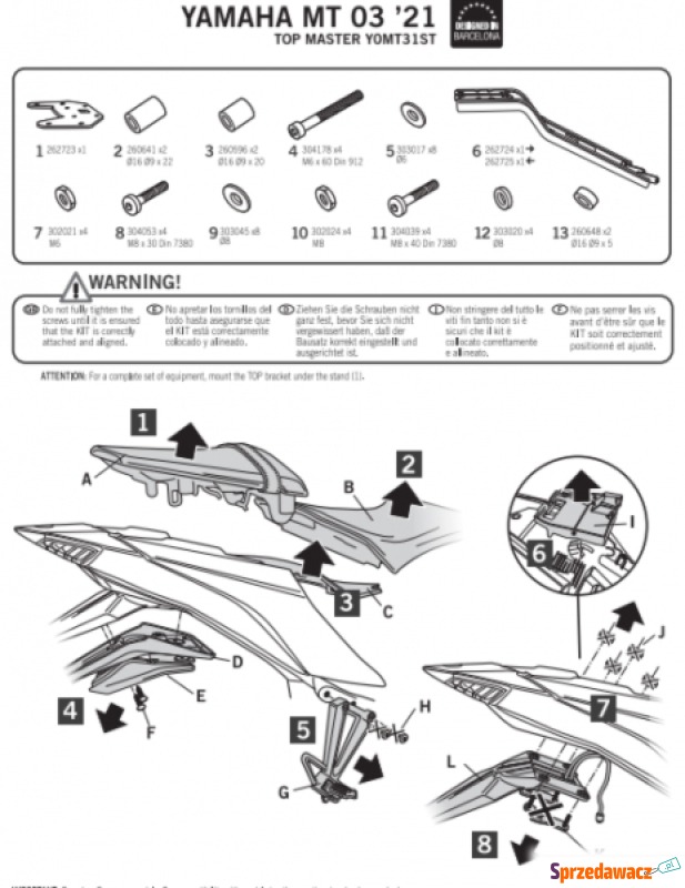 SHAD STELAŻ KUFRA TYŁ  DO YAMAHA...