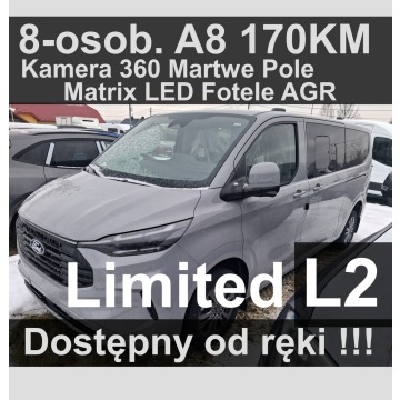 Ford Transit Custom - 8-osob. Limited 170KM A8 Kamera 360 Matrix LED Od ręki 2325 zł