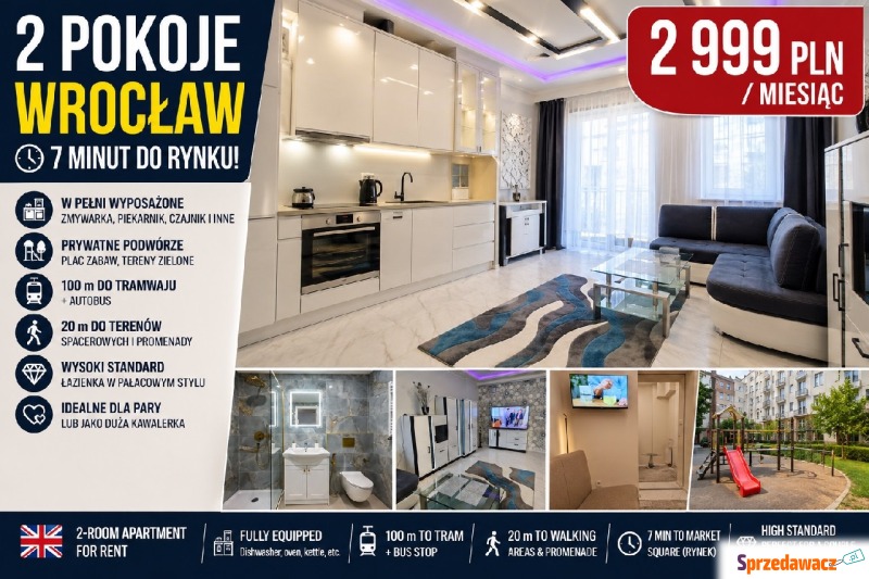 Mieszkanie dwupokojowe Wrocław - Psie Pole,   45 m2, drugie piętro - Do wynajęcia