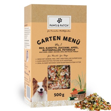 PAWS PATCH Garten Menü, dla psa - Nr 1: Ryż, marchew, cukinia, jabłko, pyłek kwiatowy, pietruszka, 5