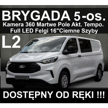 Ford Transit Custom - L2  136KM 5-osob Brygadowy Kamera 360 Martwe Pole Full LED Od ręki !