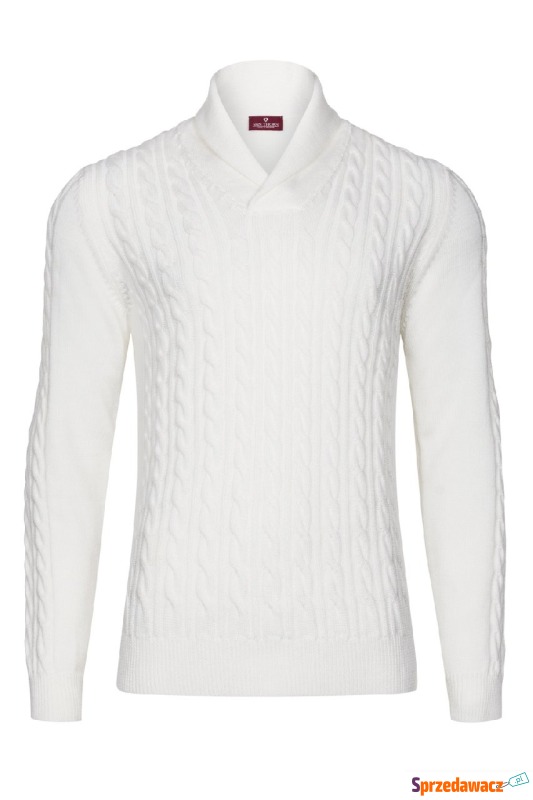Męski sweter z wełny merynos w kolorze off white... - Swetry męskie - Wałbrzych