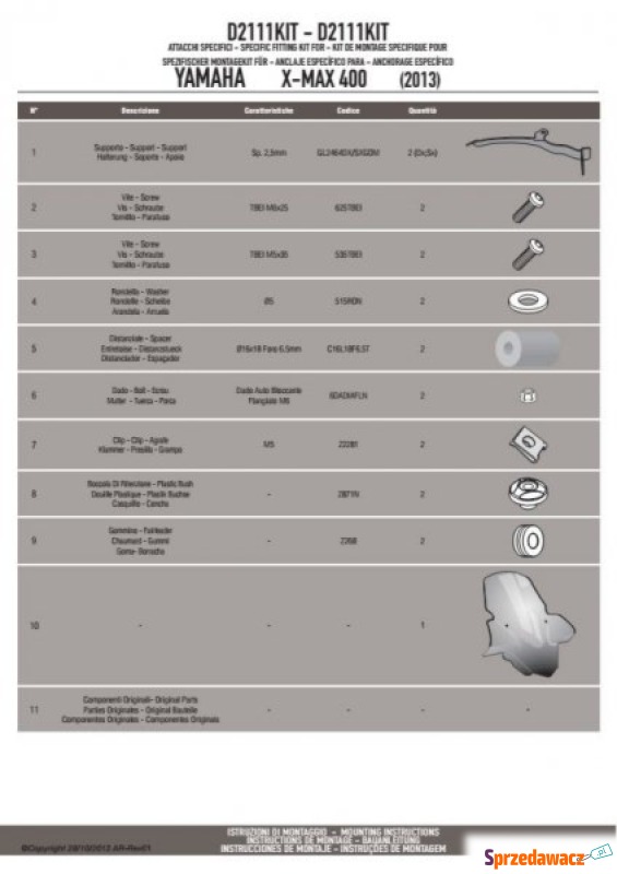 GIVI D2111KIT ZESTAW DO SZYBY...