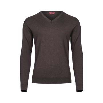 Czekoladowy sweter męski z wełny merino w serek  5XL