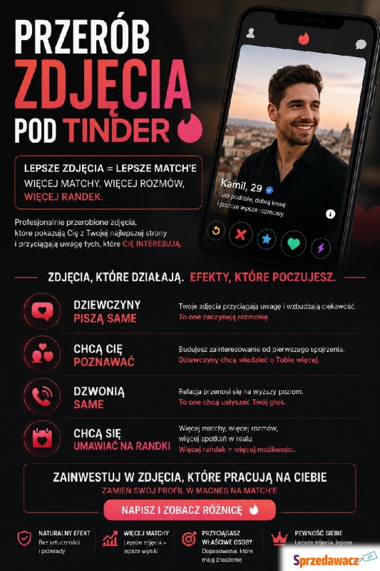 Profesjonalna przeróbka zdjęć pod Tinder, Badoo... - Pozostałe - Warszawa