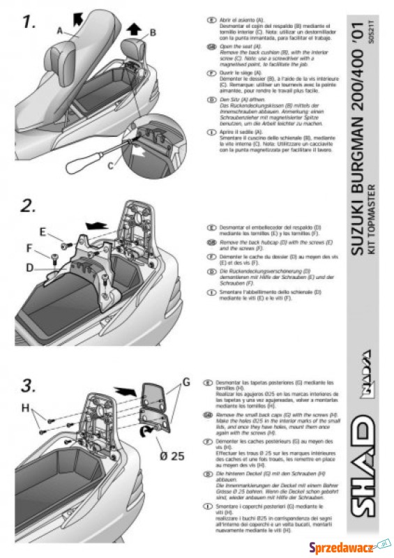 STELAŻ SHAD KSHS0S21T SUZUKI BURGMAN 400 - 01/06 - Kufry i bagaż - Będzin
