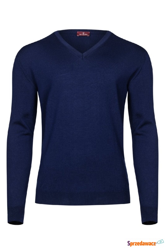 Niebieski sweter męski z wełny merino w serek... - Swetry męskie - Bielsko-Biała