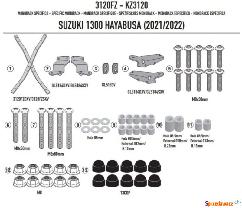 GIVI STELAŻ KUFRA CENTRALNEGO SUZUKI 1300 HAYABUSA - Kufry i bagaż - Tychy