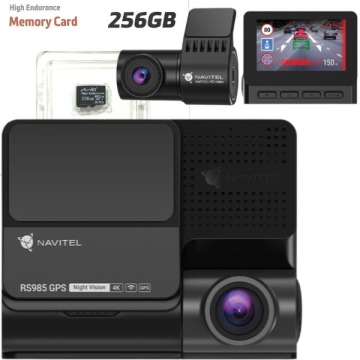 Zestaw Wideorejestrator NAVITEL RS985 GPS Duo (przód + tył) 4K, HDR, ADAS, prędkościomierz, mapy Eur