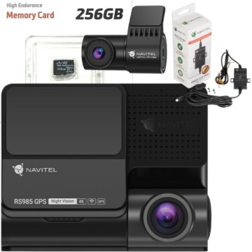 Zestaw Wideorejestrator NAVITEL RS985 GPS Duo (przód + tył) 4K, HDR, ADAS + adapter zasilania Smartb