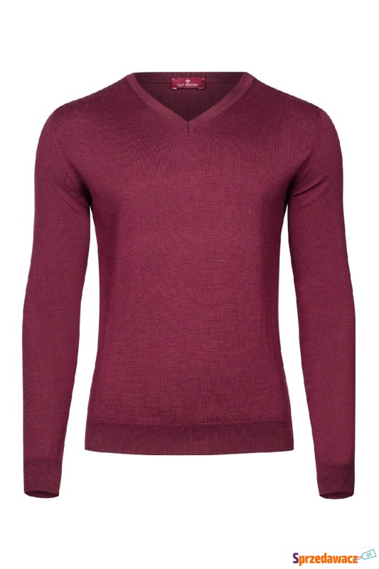 Bordowy sweter męski z wełny merino w serek 4XL - Swetry męskie - Suwałki