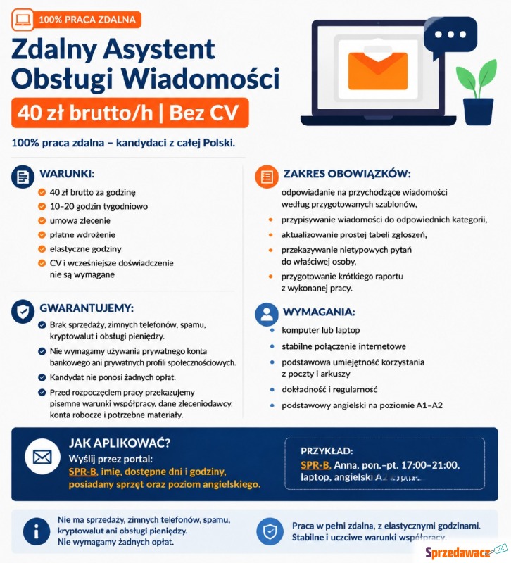 Zdalny Asystent Obsługi Wiadomości - 40 zł br... - Biuro, administracja - Warszawa