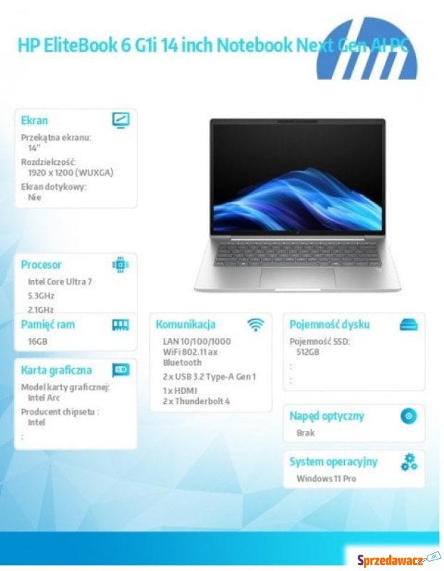 Laptop HP EliteBook 6 G1i / 13.3" / Intel Core... - Laptopy - Sosnowiec