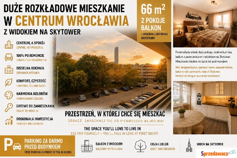 Mieszkanie dwupokojowe Wrocław - Stare Miasto,   66 m2, drugie piętro - Sprzedam