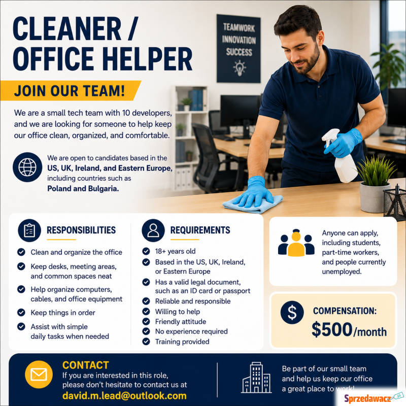 Cleaner / Office Helper for Our Company - Biżuteria - Opole