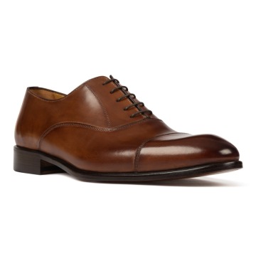 Eleganckie jasnobrązowe skórzane buty męskie typu Oxford 44,5