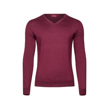 Bordowy sweter męski z wełny merino w serek XS