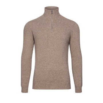 Brązowy sweter z wełny merynos z suwakiem 4XL