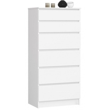 Komoda do sypialni, pokoju, 6 szuflad, STILO, 60x40x130 cm, biel, mat