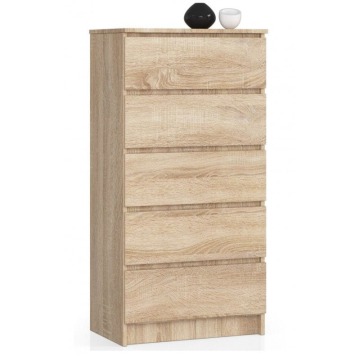 Komoda do sypialni, 5 szuflad, STILO, 60x40x121 cm, dąb sonoma, mat