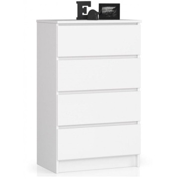 Komoda do sypialni, 4 szuflady, STILO, 60x40x99 cm, biel, mat
