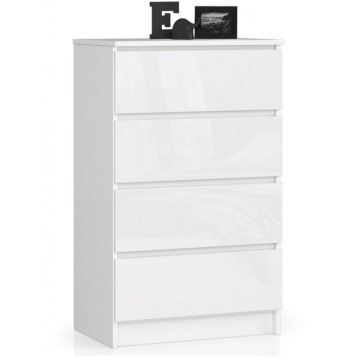 Komoda do sypialni, 4 szuflady, STILO, 60x40x99 cm, biel, połysk
