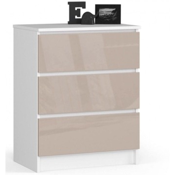 Komoda do sypialni, 3 szuflady, STILO, 60x40x77 cm, biel, cappuccino, połysk